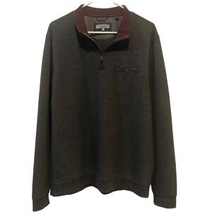 Ted Baker Sweater Mens 7/3XL Gray Pullover Mock Neck 1/4 Zip Long Sleeve Pocket